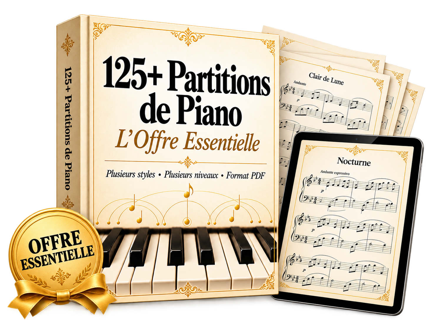 Mockup de la formule Basique : 125+ partitions de piano